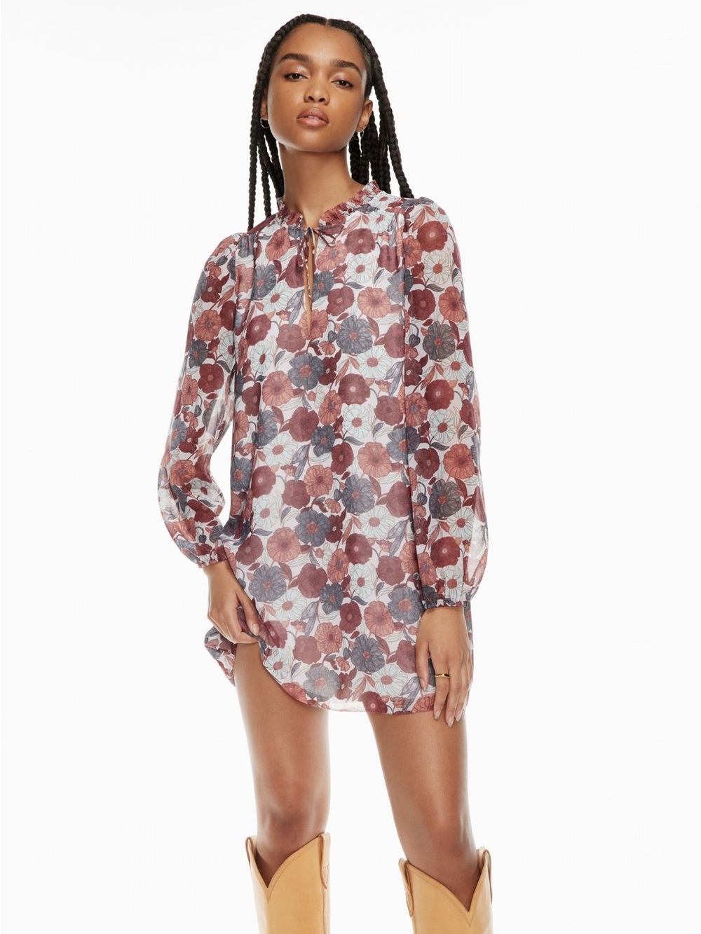 Aritzia Wilfred Molly Mini Dress Puff-sleeve, babydoll mini floral dress size Lg